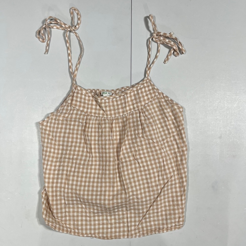 Aerie Fisherman Euro Summer Gingham Tie Shoulder Camisole Top Womens Small‎